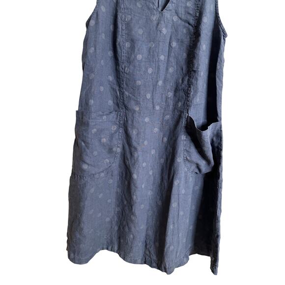 Cut Loose 100% Linen Polka Dot Midi Dress Grey Blue Lagenlook Womans Large - Picture 4 of 9